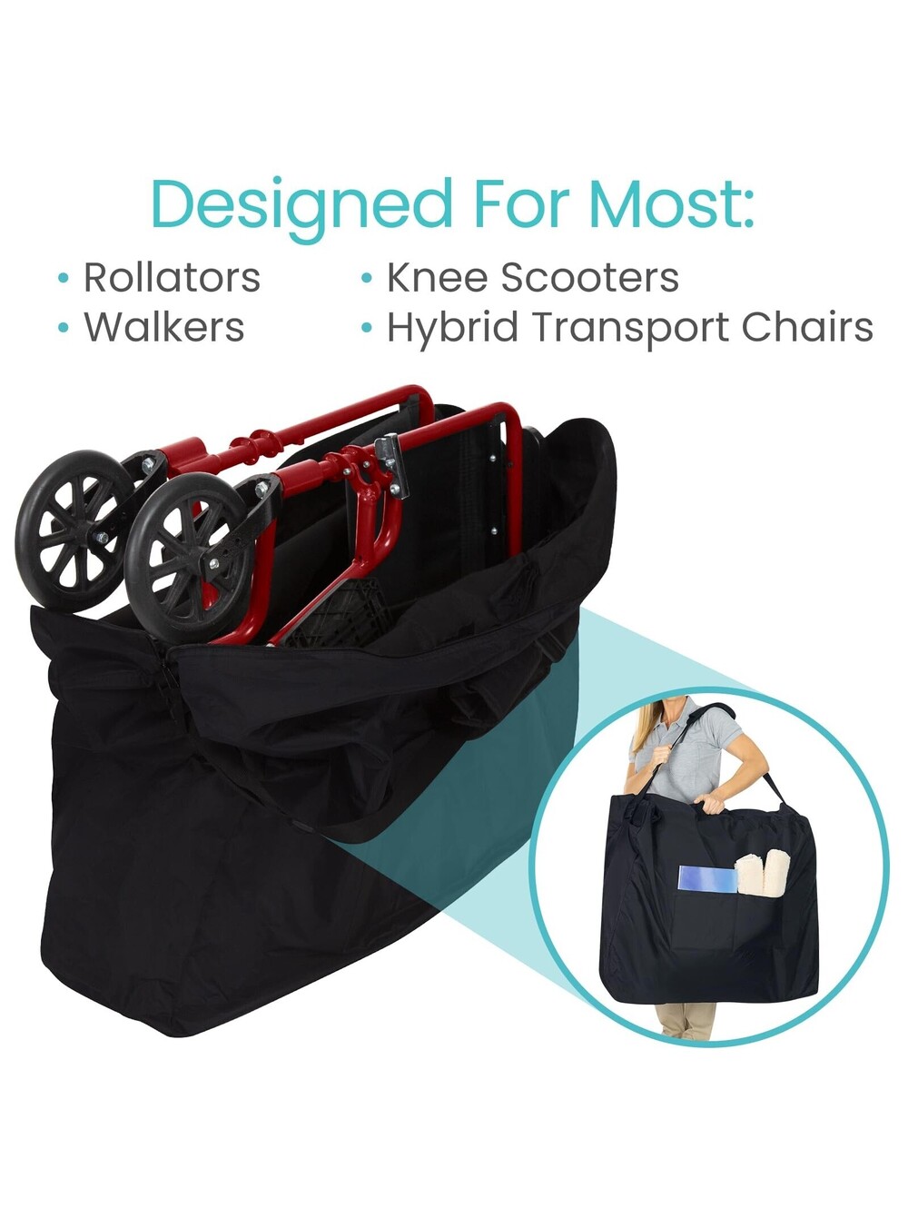 Vive XL Carry & Travel Bag for Rollator Walkers & Transport Chairs - Waterproof